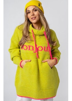 Luźny sweter damski typu bluza z kapturem Bonjour lime ze sklepu intimiti.pl w kategorii Swetry damskie - zdjęcie 188682934