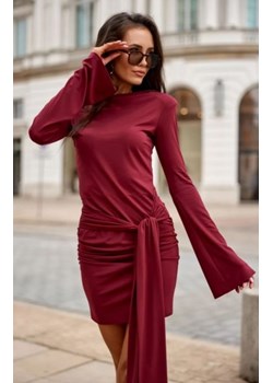 Mini sukienka bordowa z szarfą wiskoza - polska marka ze sklepu intimiti.pl w kategorii Sukienki - zdjęcie 188684461