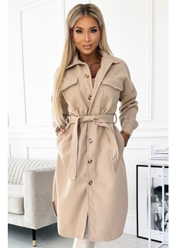 Numoco 493-1 ciepły płaszcz z kieszeniami, guzikami i wiązaniem w pasie ze sklepu intimiti.pl w kategorii Płaszcze damskie - zdjęcie 188684594