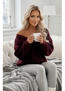 Numoco 661-1 ciepły sweter oversize o mięsistym splocie i dekolcie V ze sklepu intimiti.pl w kategorii Swetry damskie - zdjęcie 188684760