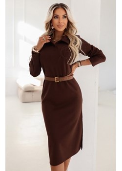 Numoco 649-1 elegancka sukienka midi z kołnierzykiem i rozcięciem z boku ze sklepu intimiti.pl w kategorii Sukienki - zdjęcie 188685030