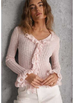 Różowa Bluzka z Wiskozą w Prążki z Falbanami Chionolis ze sklepu renee.pl w kategorii Bluzki damskie - zdjęcie 188685302