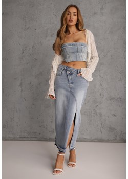 Niebieska Spódnica z Jeansu z Bawełną High Waist o Asymetrycznym Kroju Vikisla ze sklepu renee.pl w kategorii Spódnice - zdjęcie 188685313