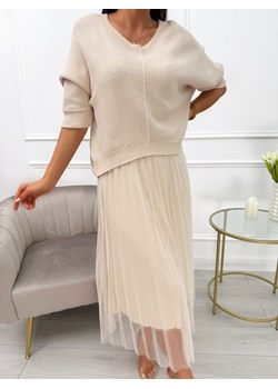 Beżowa Sukienka ze Sweterkiem ze sklepu ModnaKiecka.pl w kategorii Sukienki - zdjęcie 188688434