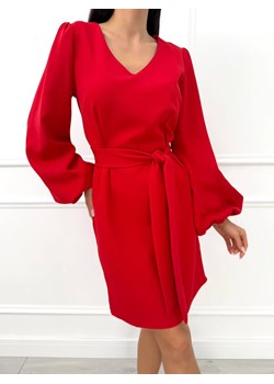 Czerwona Sukienka z Bufiastymi Rękawami ze sklepu ModnaKiecka.pl w kategorii Sukienki - zdjęcie 188688453