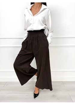 Czekoladowe Sztruksowe Spodnie z Szeroką Nogawką ze sklepu ModnaKiecka.pl w kategorii Spodnie damskie - zdjęcie 188688474