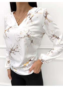 Kremowa Wzorzysta Bluzka z Dekoltem V ze sklepu ModnaKiecka.pl w kategorii Bluzki damskie - zdjęcie 188688481