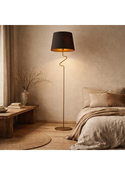Nowoczesna lampa podłogowa do sypialni i salonu FOGO GOLD z czarnym abażurem ze złotym wnętrzem ze sklepu Lysne w kategorii Lampy podłogowe - zdjęcie 188689190