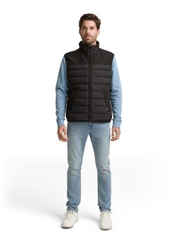 Tom Tailor Męska kamizelka puchowa Mężczyźni czarny jednolity ze sklepu vangraaf w kategorii Kamizelki męskie - zdjęcie 188692831