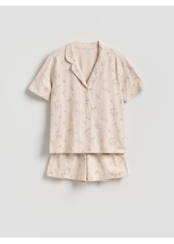 Reserved - Dwuczęściowa piżama z bawełny - beżowy ze sklepu Reserved w kategorii Piżamy damskie - zdjęcie 188709570