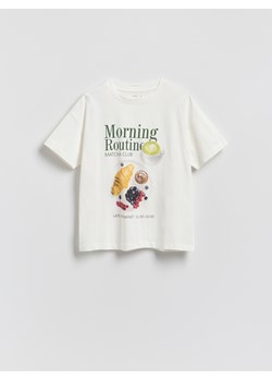 Reserved - Bawełniany t-shirt z nadrukiem - biały ze sklepu Reserved w kategorii Bluzki damskie - zdjęcie 188709612