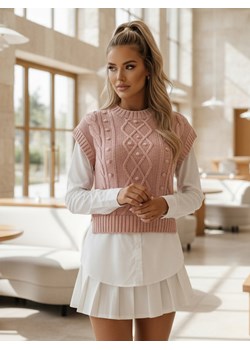 Sweter damski 2w1 z białą koszulą CELESTIA różowy Dstreet MY2217 ze sklepu DSTREET.PL w kategorii Swetry damskie - zdjęcie 188710852