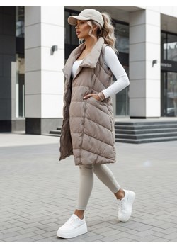 Kamizelka damska pikowana długa bez kaptura SERKIS beżowa Dstreet TY4525 ze sklepu DSTREET.PL w kategorii Kamizelki damskie - zdjęcie 188710874