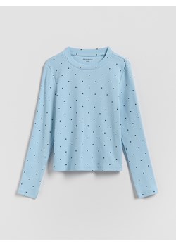 Reserved - Prążkowana koszulka w kropki - niebieski ze sklepu Reserved w kategorii Bluzki dziewczęce - zdjęcie 188711293
