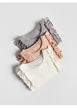 Reserved - Koszulka z falbanką 3 pack - złamana biel ze sklepu Reserved w kategorii Bluzki dziewczęce - zdjęcie 188711304