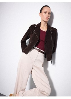 Mohito - Skórzana brązowa ramoneska - ciemnobrązowy ze sklepu Mohito w kategorii Kurtki damskie - zdjęcie 188714322