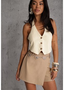 Beżowe Spódnico-Szorty z Metalicznymi Sercami przy Łańcuszku Meztila ze sklepu renee.pl w kategorii Szorty - zdjęcie 188718761