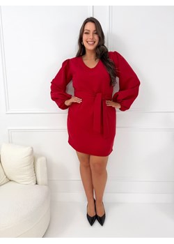 Czerwona Sukienka z Bufiastymi Rękawami ze sklepu ModnaKiecka.pl w kategorii Sukienki - zdjęcie 188721531