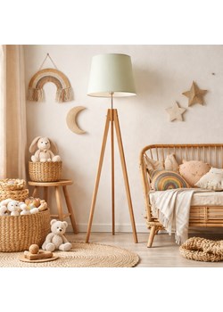 Drewniana lampa stojąca na 3 nogach ARUBA z miętowym abażurem ze sklepu Lysne w kategorii Lampy podłogowe - zdjęcie 188722201