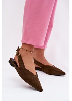 Damskie Baleriny Eko Zamszowe Ze Złotą Klamrą Oliwkowe Palerra ze sklepu ZAZOO w kategorii Balerinki - zdjęcie 188722360