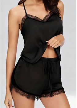 Piżama z koszulką i szortami z koronką - Czarny / S ze sklepu Valetta.pl w kategorii Piżamy damskie - zdjęcie 188722484