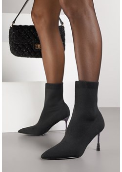 Czarne Skarpetkowe Botki Vices na Ozdobnej Szpilce ze Szpiczastym Noskiem Temire ze sklepu born2be.pl w kategorii Botki - zdjęcie 188730982