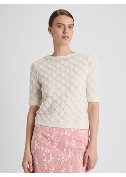 Guido Maria Kretschmer Damska koszula z dzianiny z wełną i alpaką - Francesca Kobiety Wełna écru wypukły wzór tkaniny ze sklepu vangraaf w kategorii Bluzki damskie - zdjęcie 188733230