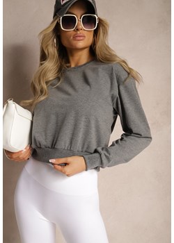 Ciemnoszara Bluza z Bawełną ze Ściągaczami przy Rękawach i w Pasie Alberia ze sklepu renee.pl w kategorii Bluzy damskie - zdjęcie 188733453