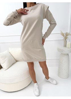 Beżowa Dresowa Sukienka z Kieszeniami ze sklepu ModnaKiecka.pl w kategorii Sukienki - zdjęcie 188746230