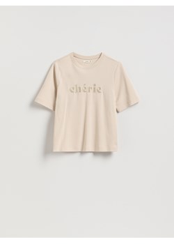 Reserved - T-shirt regular z haftem - beżowy ze sklepu Reserved w kategorii Bluzki damskie - zdjęcie 188746433