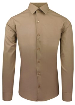 Brązowa Koszula Bawełniana o Taliowanym Kroju, Jednokolorowa KSDWPZNIbrazP002sl ze sklepu JegoSzafa.pl w kategorii Koszule męskie - zdjęcie 188746630