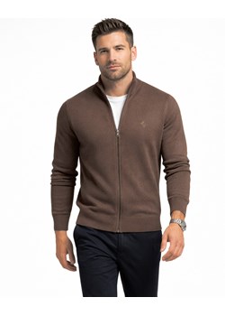 Rozpinany sweter męski z stójką bawełniany ciemny brąz Recea ze sklepu Recea.pl w kategorii Swetry męskie - zdjęcie 188749054