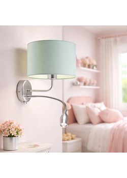Miętowy kinkiet dla dzieci na chromowanym stelażu CAPRI z dodatkowym panelem LED regulowanym do czytania bajek ze sklepu Lysne w kategorii Lampy dziecięce - zdjęcie 188754754