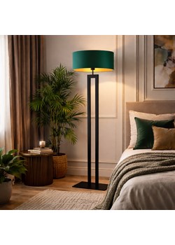 Czarna lampa podłogowa z abażurem w kolorze butelkowej zieleni KALIFORNIA GOLD ze sklepu Lysne w kategorii Lampy podłogowe - zdjęcie 188754764