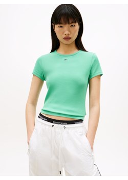 Tommy Jeans Damska koszulka z dzianiny Kobiety Bawełna cyjan jednolity ze sklepu vangraaf w kategorii Bluzki damskie - zdjęcie 188759364