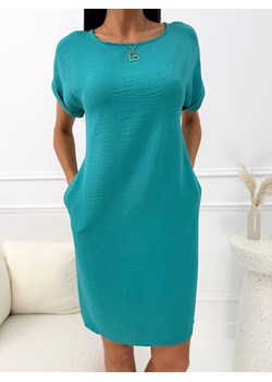 Turkusowa Klasyczna Sukienka z Kieszeniami ze sklepu ModnaKiecka.pl w kategorii Sukienki - zdjęcie 188760062