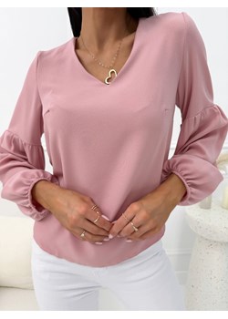 Pudrowa Elegancka Bluzka z Dekoltem V ze sklepu ModnaKiecka.pl w kategorii Bluzki damskie - zdjęcie 188760094