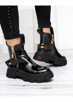 Royalfashion Czarne botki damskie lakierowane Osallu ze sklepu royalfashion.pl w kategorii Workery damskie - zdjęcie 188761494