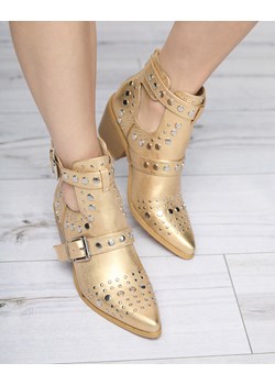 Royalfashion Złote botki na słupku z dżetami Farrcy ze sklepu royalfashion.pl w kategorii Botki - zdjęcie 188761551