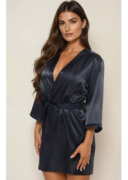 Czarny szlafrok satynowy z rękawem 3/4 Aria, Kolor czarny, Rozmiar S, Irall ze sklepu Primodo w kategorii Szlafroki damskie - zdjęcie 188764431