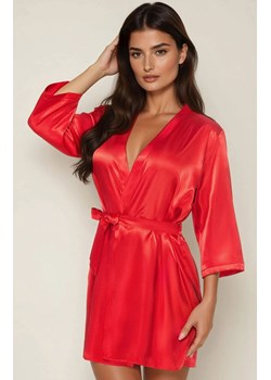 Satynowy szlafrok damski z rękawami 3/4 czerwony Aria, Kolor czerwony, Rozmiar S, Irall ze sklepu Primodo w kategorii Szlafroki damskie - zdjęcie 188764432