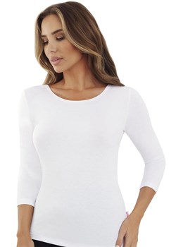 Bluzka damska z rękawem 7/8 biała Ina, Kolor biały, Rozmiar L, EMILI ze sklepu Primodo w kategorii Podkoszulki i halki - zdjęcie 188766731