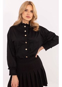 Czarna koszula damska z falbanami MI-KS-C237.71, Kolor czarny, Rozmiar uniwersalny, ITALY MODA ze sklepu Primodo w kategorii Koszule damskie - zdjęcie 188768583