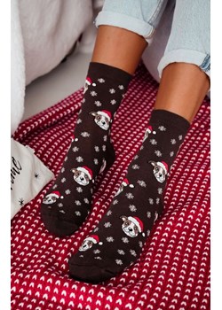 Skarpetki damskie świąteczne brązowe Buldogi i płatki śniegu 1283.039, Kolor brązowy-wzór, Rozmiar 37-41, Milena ze sklepu Primodo w kategorii Skarpetki damskie - zdjęcie 188776520