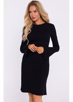 Sukienka prążkowana z poszerzonymi rękawami czarna M821, Kolor czarny, Rozmiar 2XL/3XL, MOE ze sklepu Primodo w kategorii Sukienki - zdjęcie 188777041