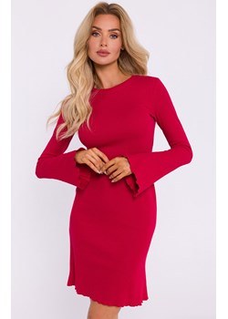 Sukienka prążkowana z poszerzonymi rękawami czerwona M821, Kolor czerwony, Rozmiar 2XL/3XL, MOE ze sklepu Primodo w kategorii Sukienki - zdjęcie 188777053