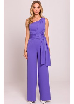 Kombinezon na jedno ramię z wiązanymi szarfami jasny fiolet M845, Kolor jasny fiolet, Rozmiar L, MOE ze sklepu Primodo w kategorii Kombinezony damskie - zdjęcie 188777304