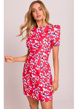 Moe wzorzysta sukienka mini z ozdobnymi rękawami M856/2, Kolor czerwony-wzór, Rozmiar L, MOE ze sklepu Primodo w kategorii Sukienki - zdjęcie 188777523