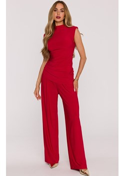 Czerwony komplet damski z marszczoną bluzką i szerokimi spodniami M890, Kolor czerwony, Rozmiar L, MOE ze sklepu Primodo w kategorii Komplety i garnitury damskie - zdjęcie 188777983