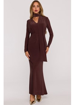 Sukienka damska maxi z szarfą brązowa M891, Kolor brązowy, Rozmiar L, MOE ze sklepu Primodo w kategorii Sukienki - zdjęcie 188777993